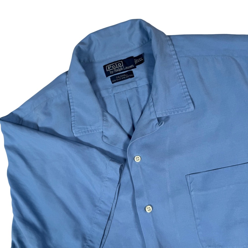 VTG Polo Ralph Lauren Caldwell Men XXL Shirt Blue Silk Cotton Coastal Preppy‎